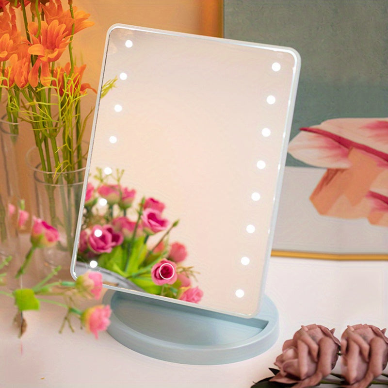 Espejo de maquillaje iluminado con 16 LED – Doble alimentación, con pantalla táctil y brillo ajustable, alimentado por USB