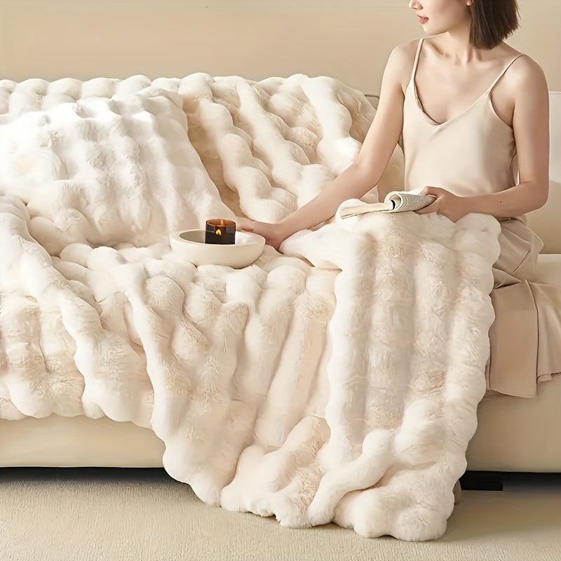Rabbit Fleece Blanket - Soft Warm Blanket for Couch, Bed, Office, and Travel - Hypoallergenic and Tear-Resistant