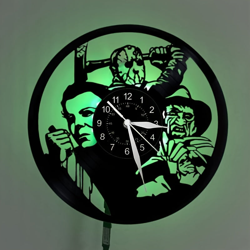 VinylHorror - Style Horror Theme Wall Clock, Vinyl Record