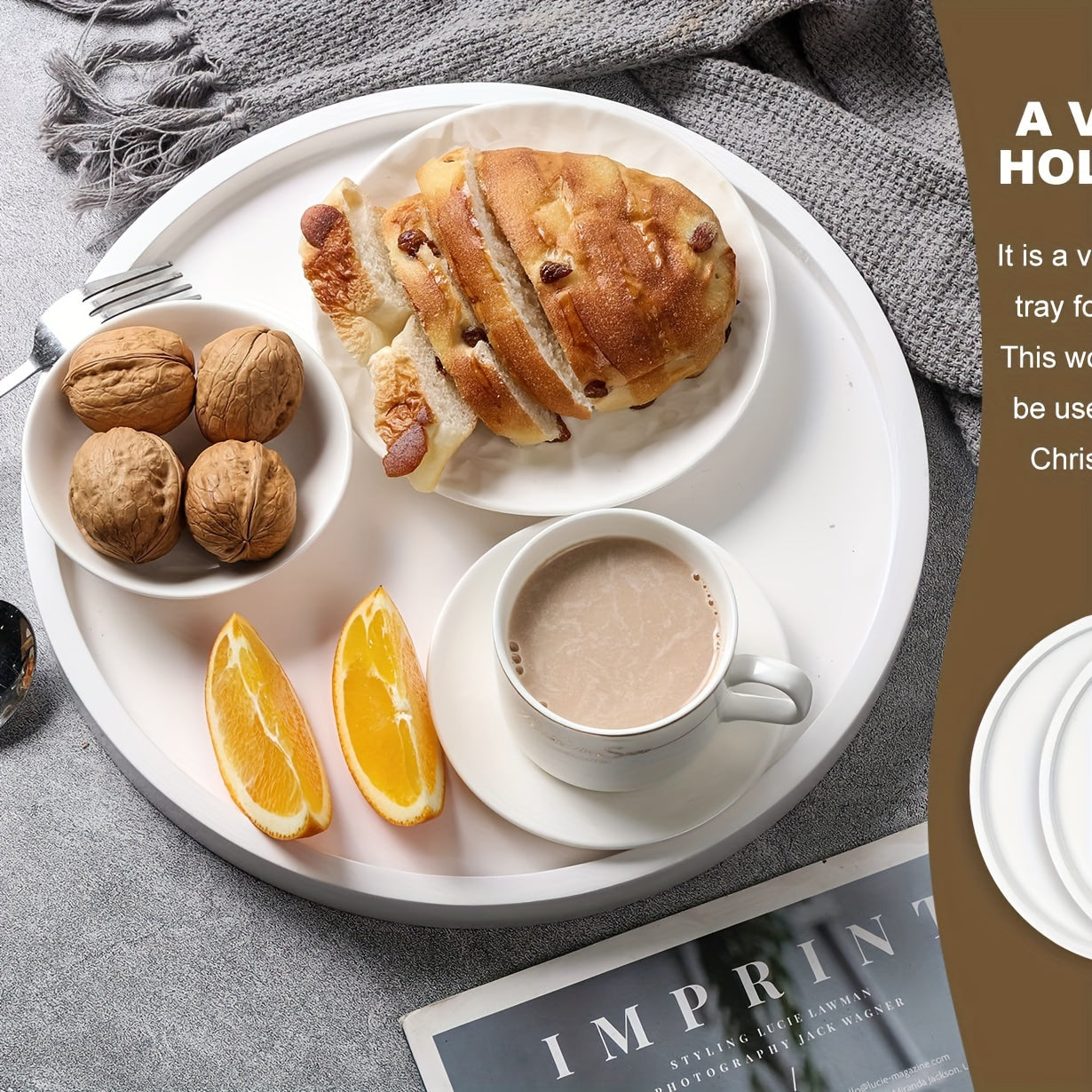 BohoTray - Vassoio Rotondo Decorativo in Legno | Per Candele, Profumi e Tavolino da Caffè