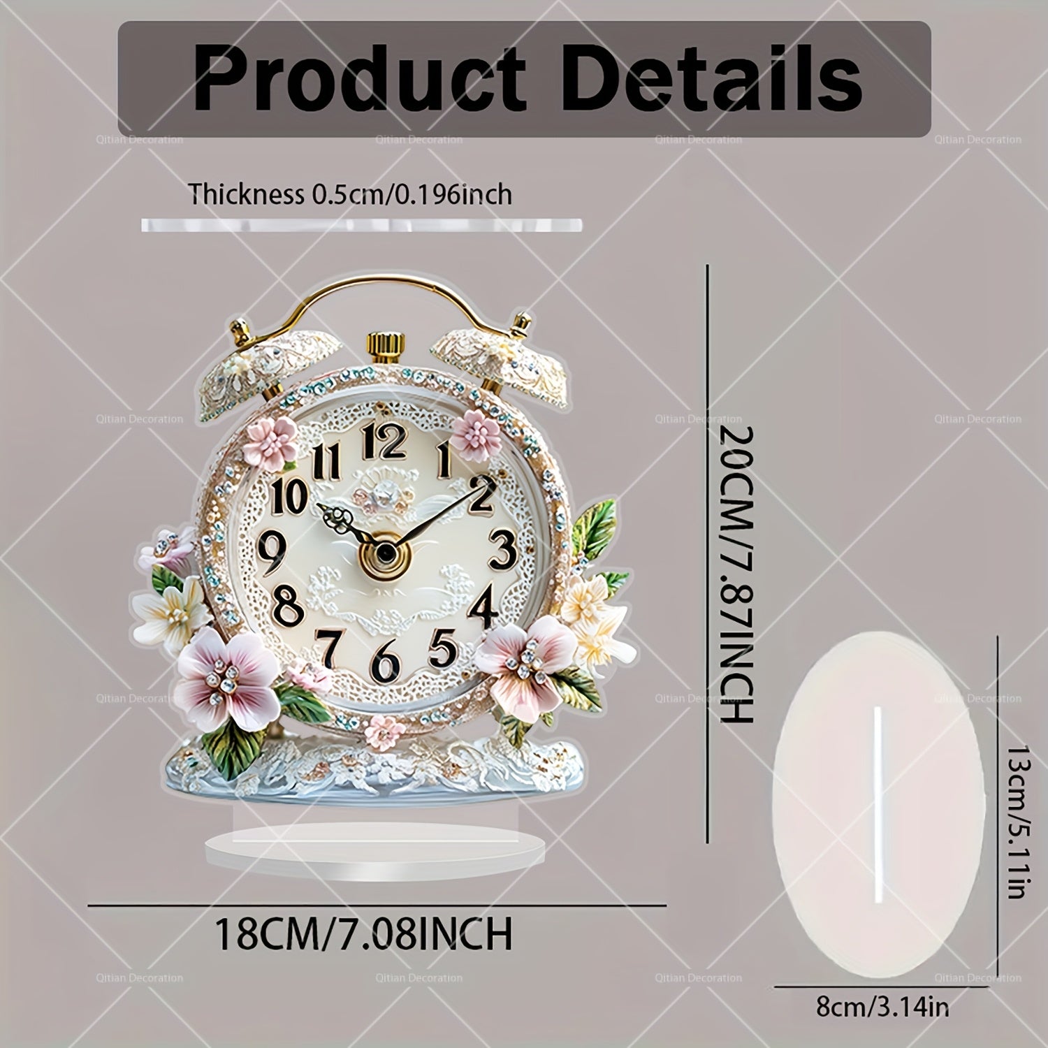 GlamTime - Luxe Acryl Bloemen Wekker met Edelsteenaccenten