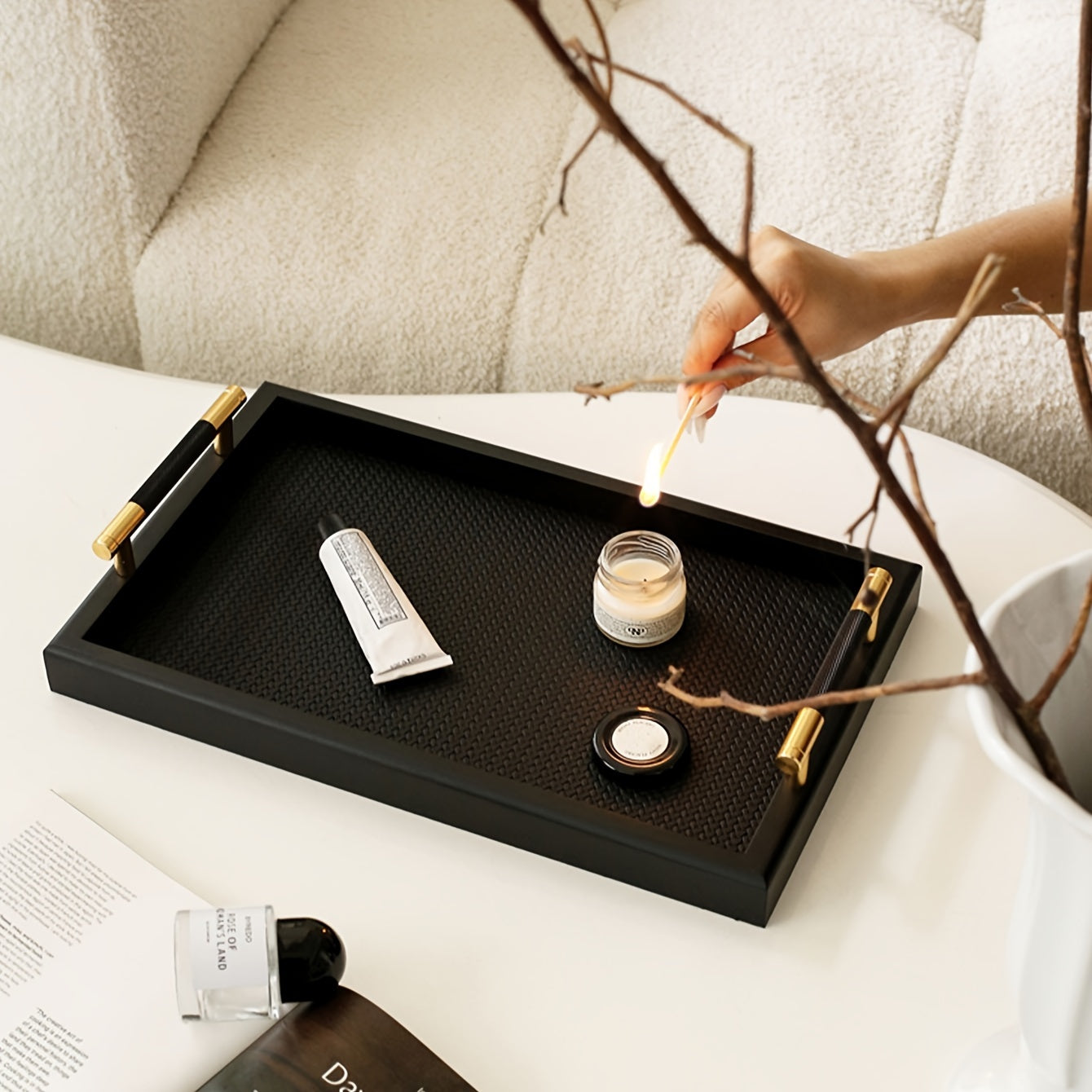 WoodBox - Cassetto per Gioielli in Legno con Maniglie | Vassoio Decorativo per Scrivania