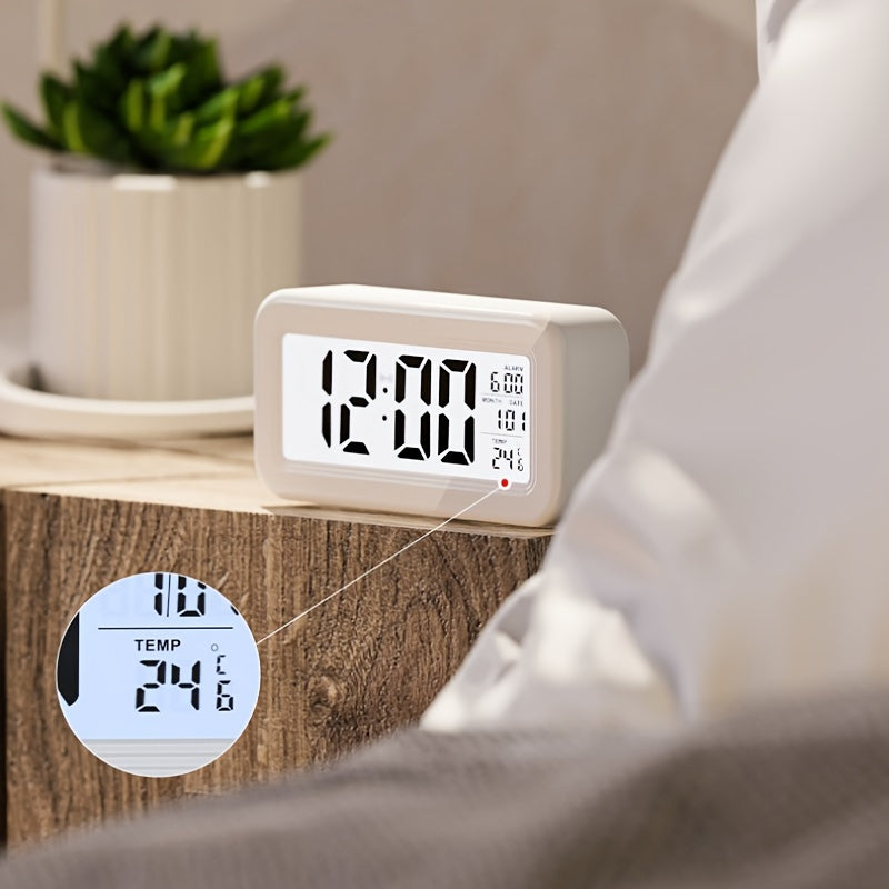 Digital Alarm Clock with LCD Screen - Date and Temperature Display