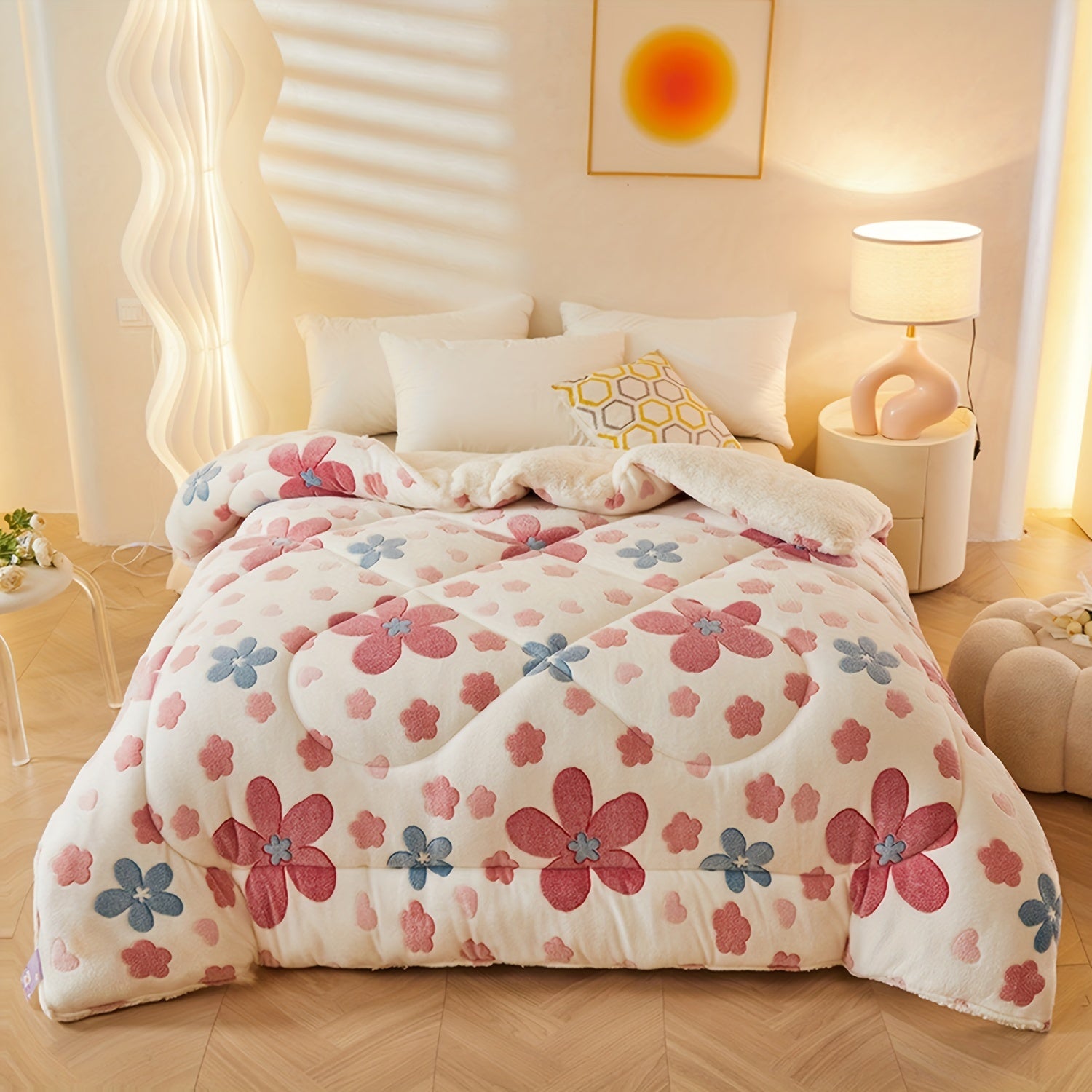 Soft Floral Fleece Winter Duvet – Warm Polyester Cover for Autumn and Winter, Suitable for Bedrooms and Guest Rooms