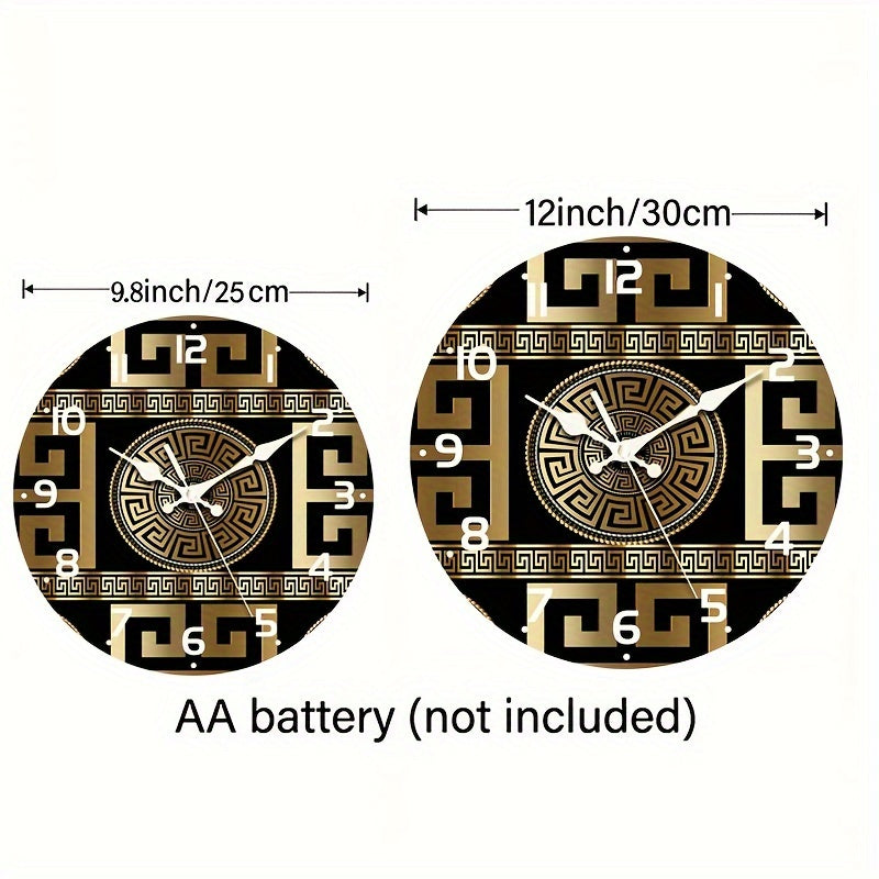 Stille Niet-Tikkende Houten Wandklok - Griekse Sleutelontwerp, Quartz Mechanisme