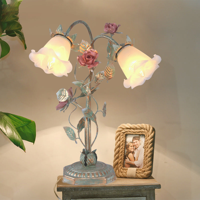 Green Flower Table Lamp - Shabby Chic Bedroom Lighting
