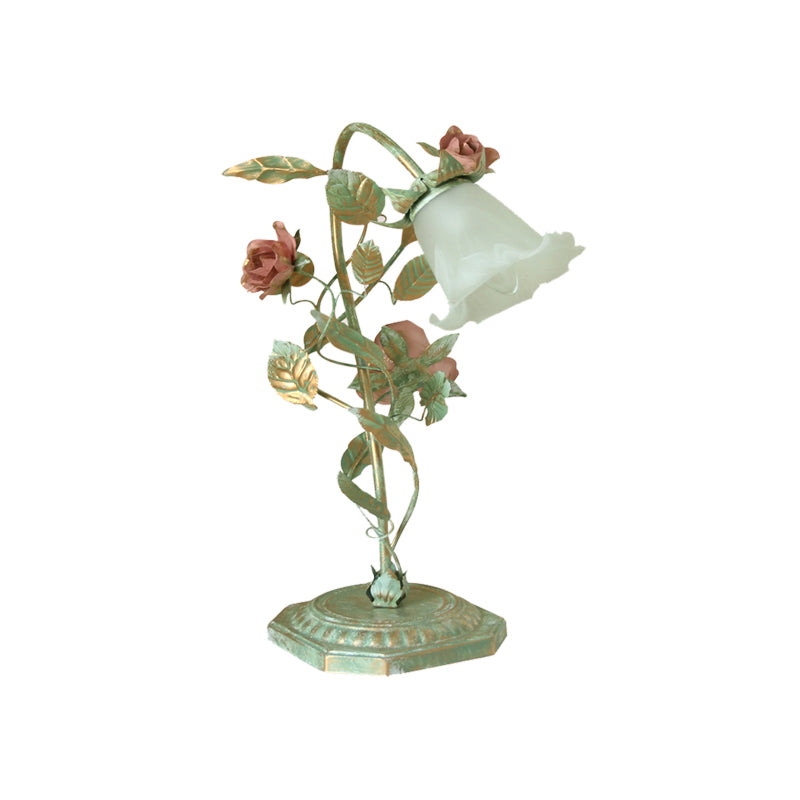 Green Flower Table Lamp - Shabby Chic Bedroom Lighting