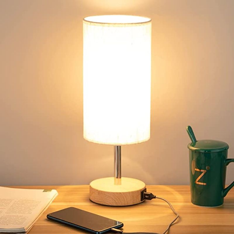 Touch Control Table Lamp - Table Lamp with USB Ports and 3-Way Dimmable Flaxen Shade