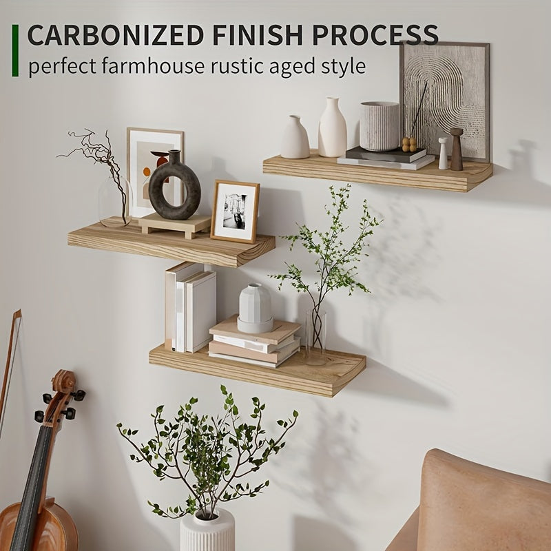RusticShelf - 3-delige Zwevende Planken Set - Houten Opbergrekken in Zwart