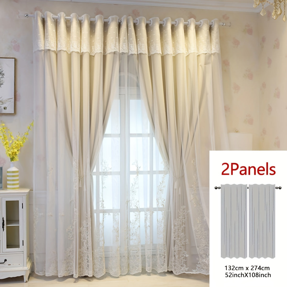 2 Stuks Elf Fairy Geborduurde Gordijnen - Lichtdoorlatende Gordijnpanelen met Geïntegreerde Stof en Ringen