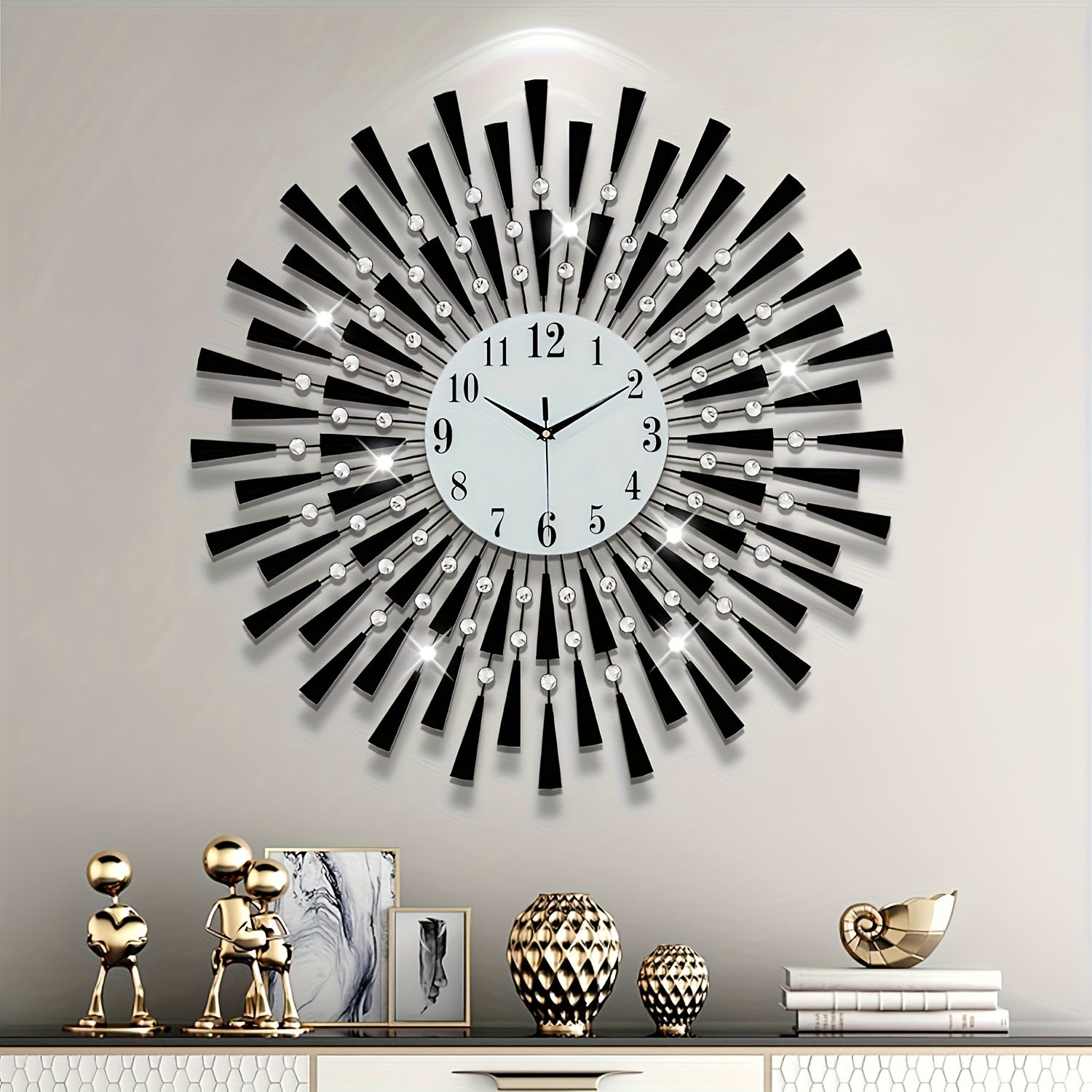 Silent Black Metal Wall Clock with Glass Dial - Battery Powered for Living Room, Bedroom, Office