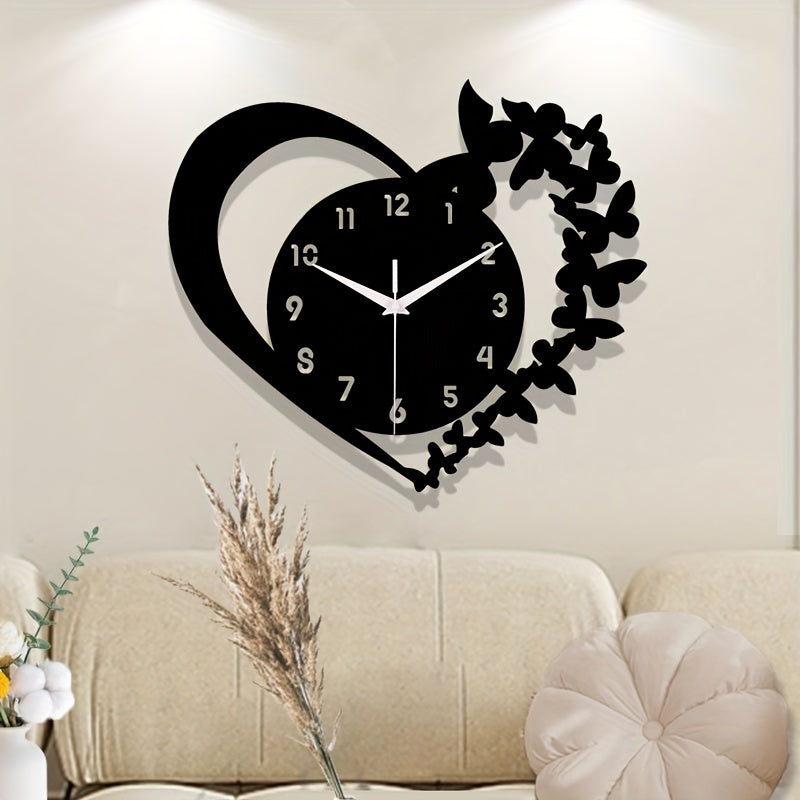 Reloj de pared acrílico silencioso en forma de corazón - Diseño de amor sin marco para sala de estar, dormitorio y oficina