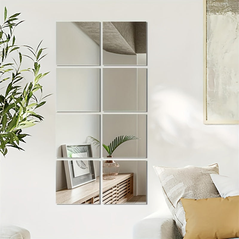 8-delige Set 3D Acryl Spiegeltegels - Breukvast, Zelfklevende Decoratie voor Woonkamer, Slaapkamer, Kantoor & Keuken