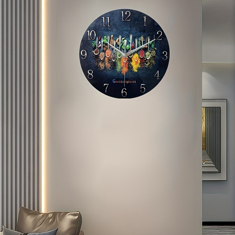 SpiceTime - Reloj de pared silencioso de lujo con patrón de hierbas