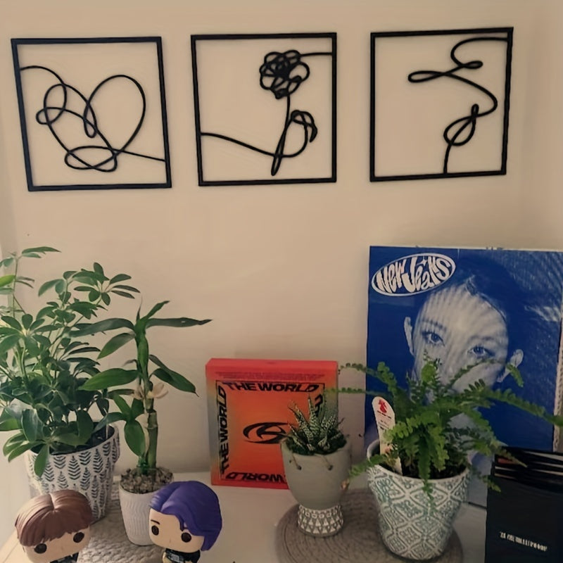 LoveLine - Moderne Metalen Liefdesthema Muursculptuur Set