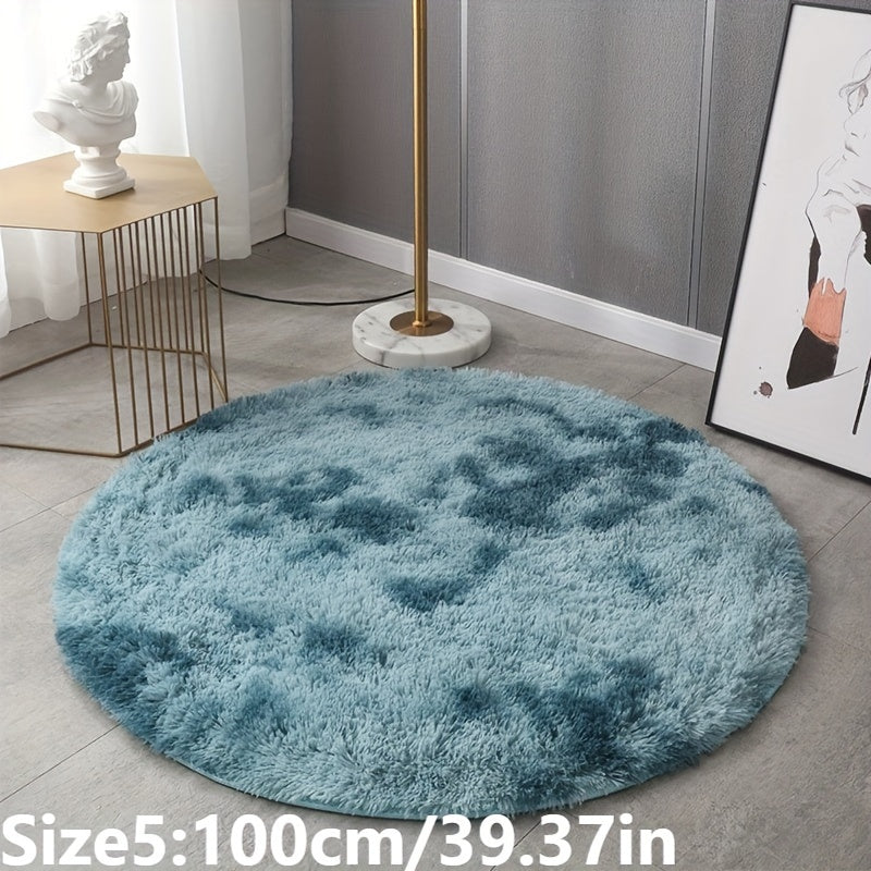 1 pieza Alfombra redonda de peluche teñida anudada - Alfombrilla decorativa suave y cálida para sala de estar, dormitorio y yoga