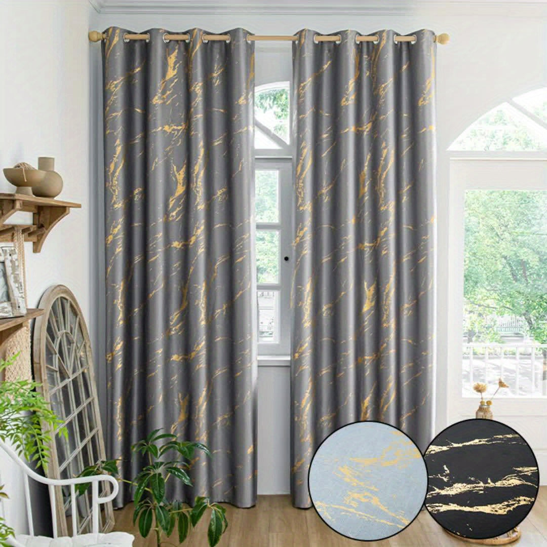 2 Piezas de Cortinas Opacas de Mármol Impresas en Papel Dorado - Cortinas para Privacidad para Sala de Estar y Dormitorio
