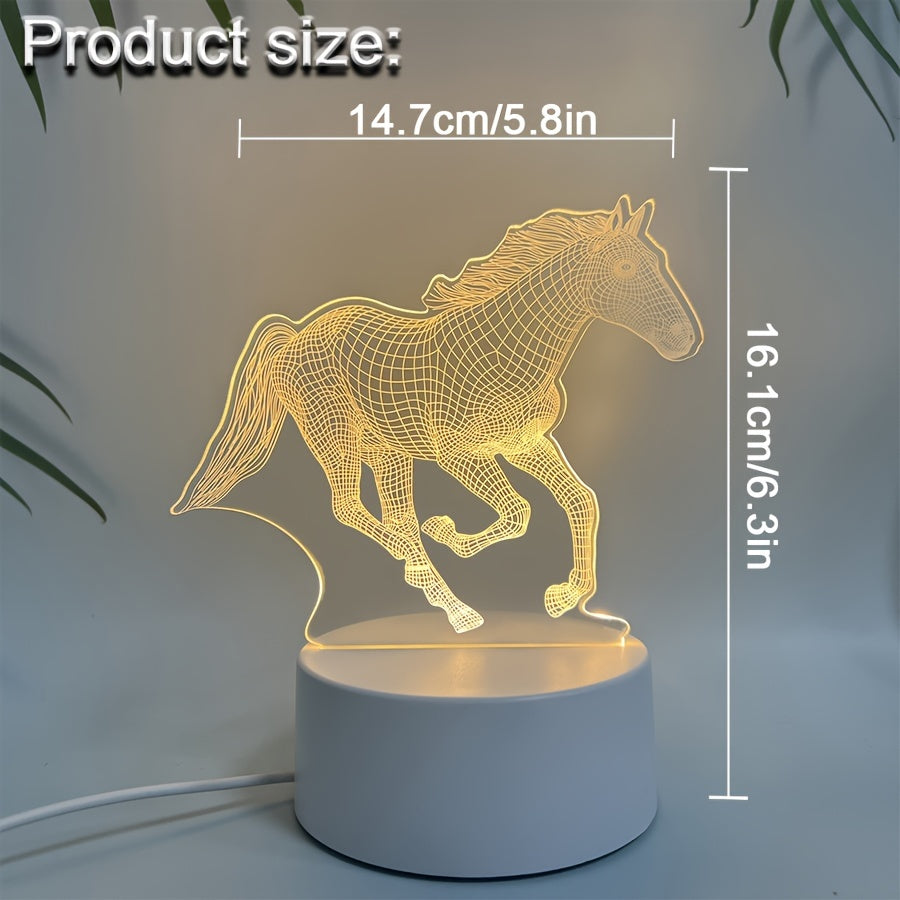 DierenLicht - Lámpara nocturna geométrica de caballo, lámpara de mesa LED alimentada por USB