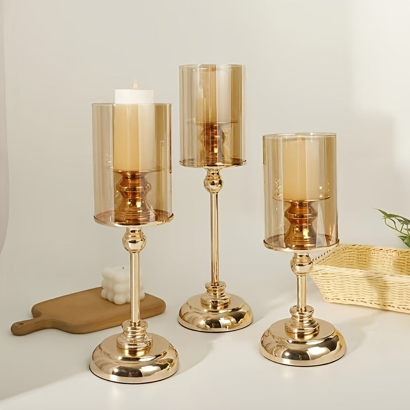3-delige metalen kandelaar set – Luxe retro stijl, perfect voor bruiloft en tafeldecoratie