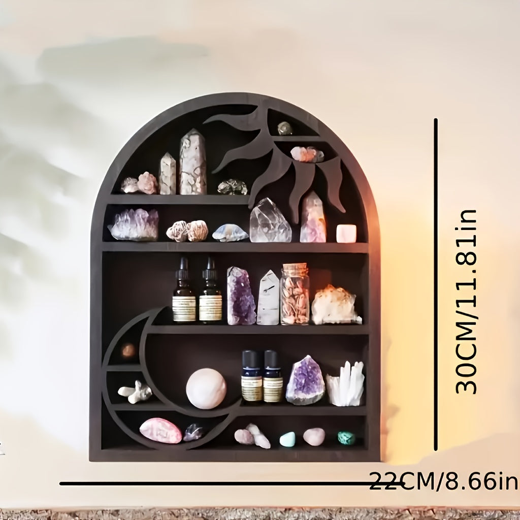 Bohemian Maan & Zon Houten Wandrek - Decoratieve Kristallen Houder