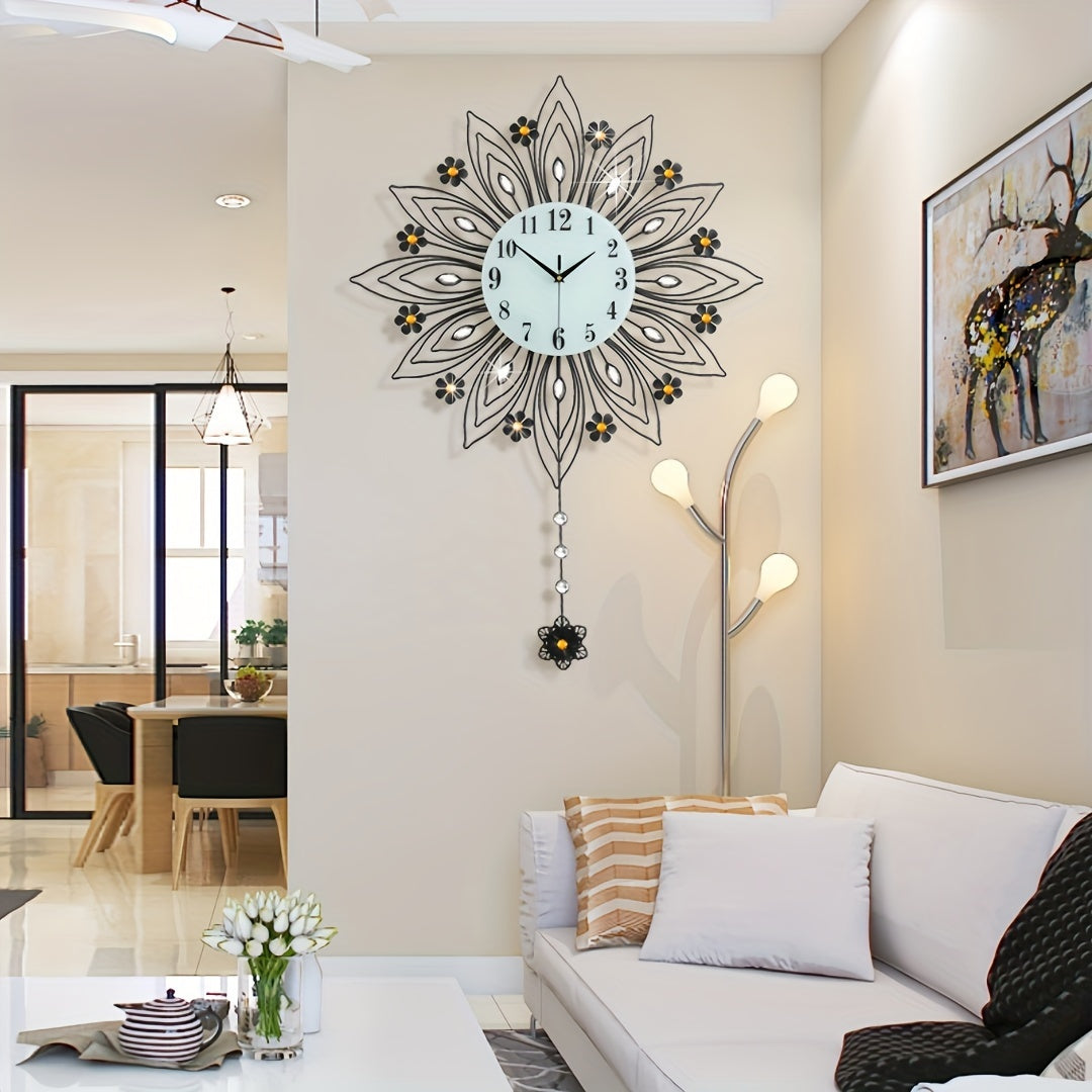 GoldenBloom - Luxury Silent Wall Clock with Elegant Floral Details