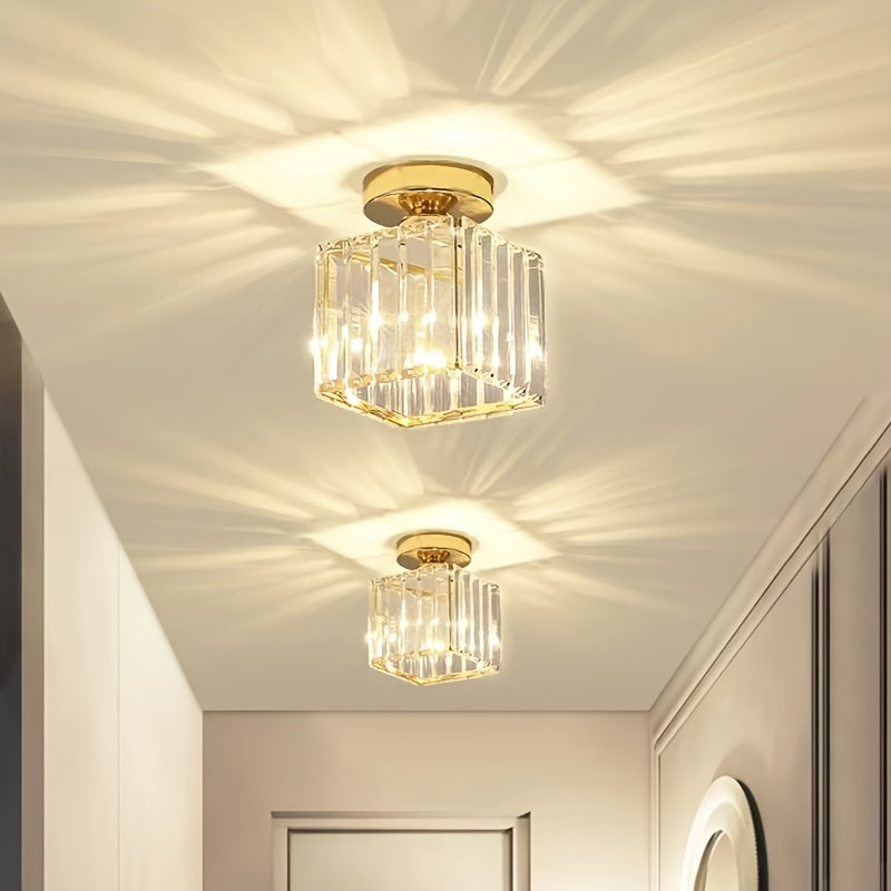 CrystalLuxe - Modern E27 LED Ceiling Lamp, Black Gold with Crystal Glass