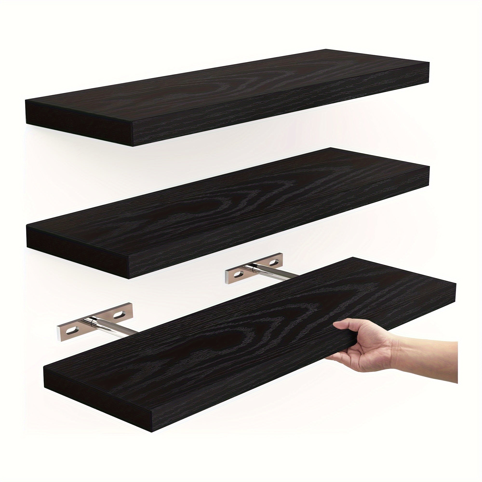 VintageShelf - 3 Stuks Zwevende Houten Opbergplanken - Voor Boeken, Decoratie en Opslag