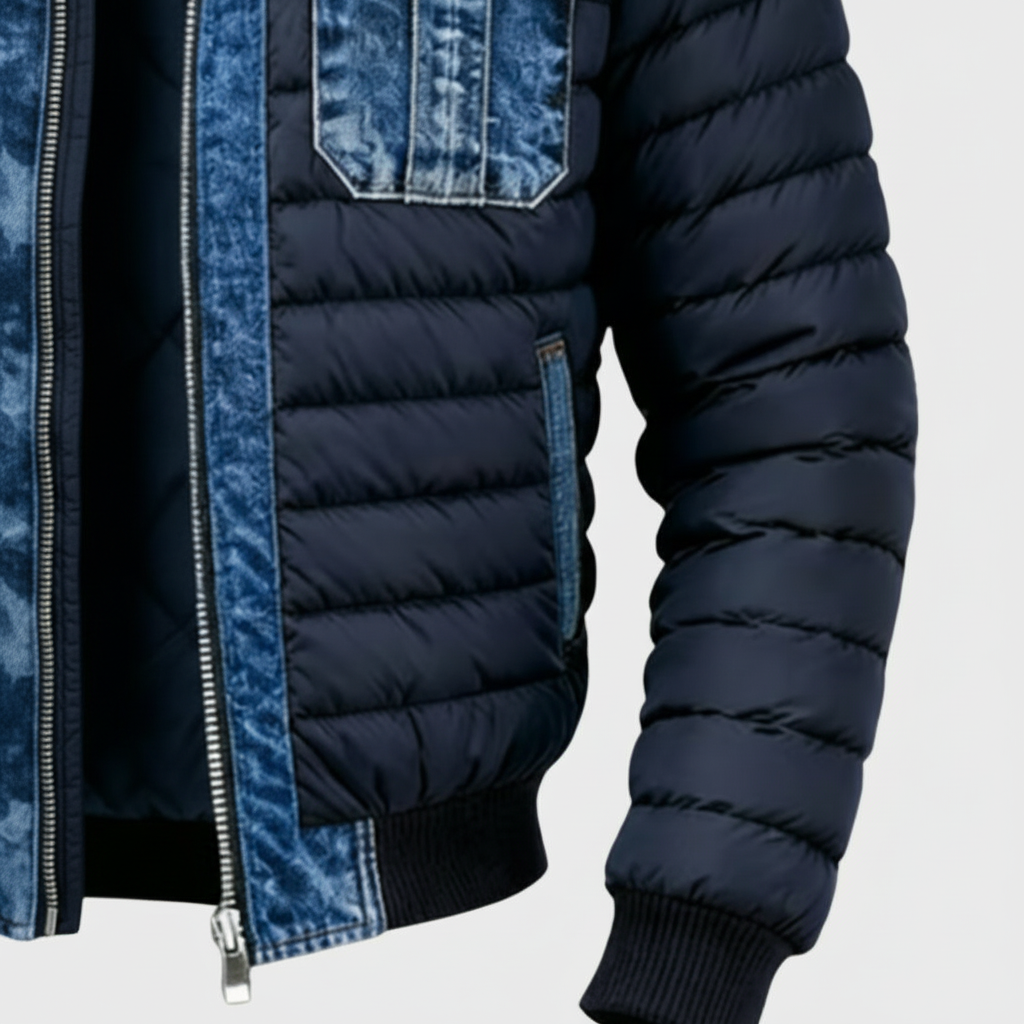 Mens Jacket Denim Quilt Padded Modern