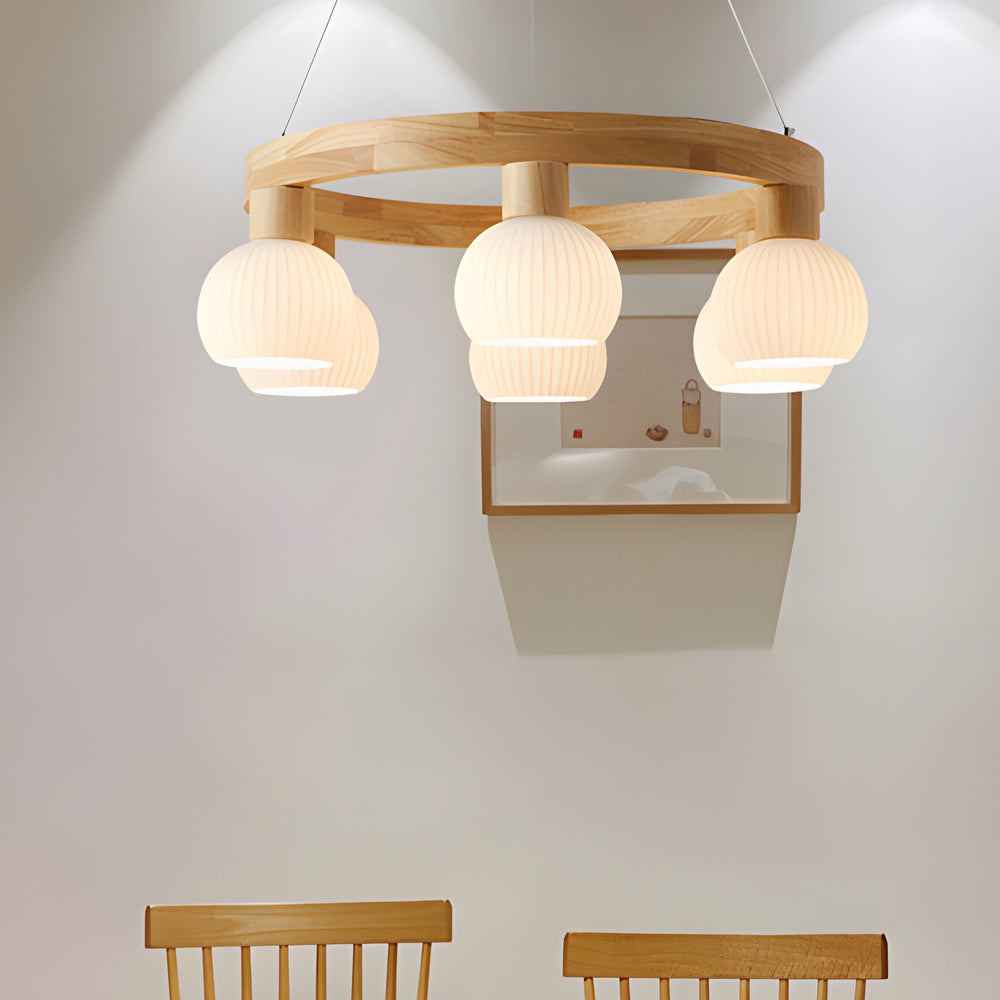 NordicLustre - Scandinavian Wooden Chandelier with 3-Step Dimming Function