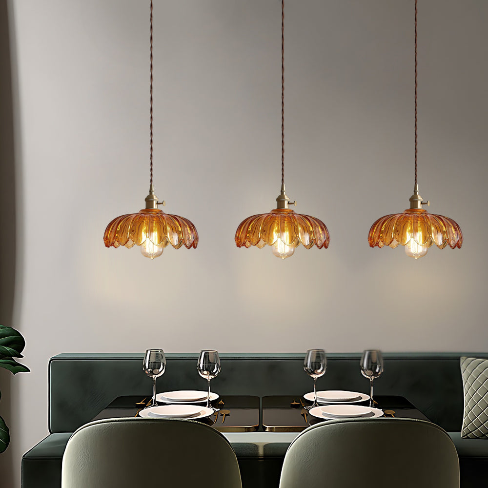 BrassBloom - Vintage Hanglamp van Glas en Messing voor Woonkamer en Eetkamer
