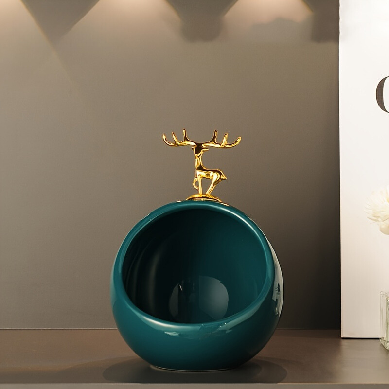 DeerBox - Moderne Keramische Opbergkom met Metalen Hertendeksel