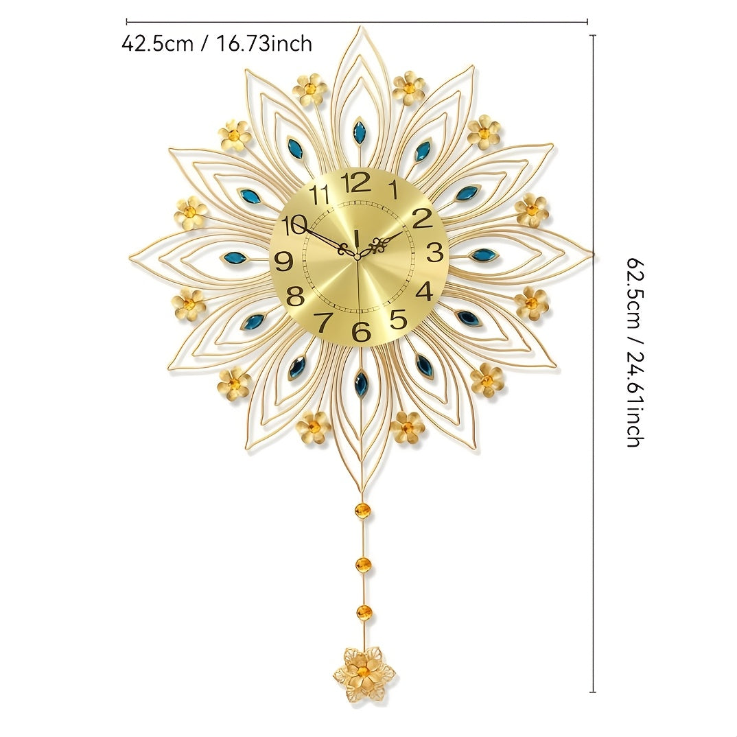GoldenBloom - Luxury Silent Wall Clock with Elegant Floral Details