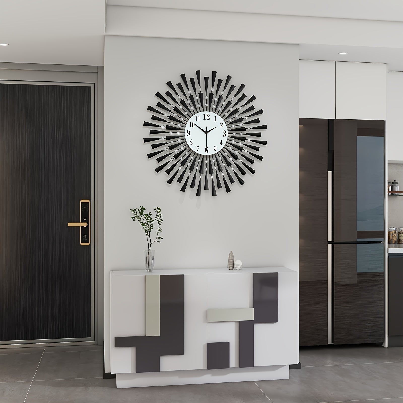 Reloj de Pared Metálico Negro Silencioso con Esfera de Cristal - Funciona con Pilas para Salón, Dormitorio, Oficina