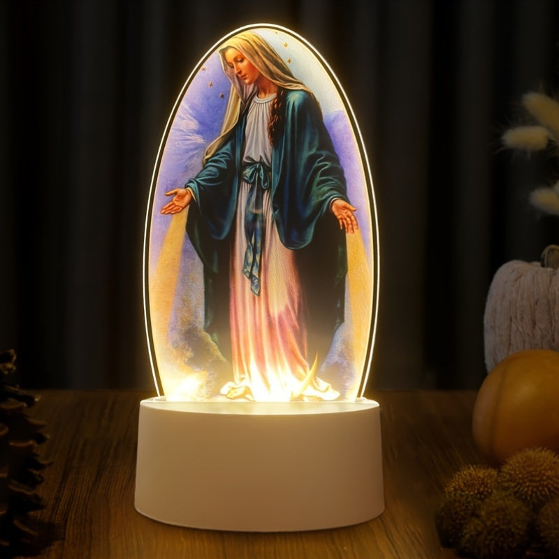 DivineGlow - Lámpara nocturna LED Virgen María con marco ovalado de acrílico, alimentada por USB