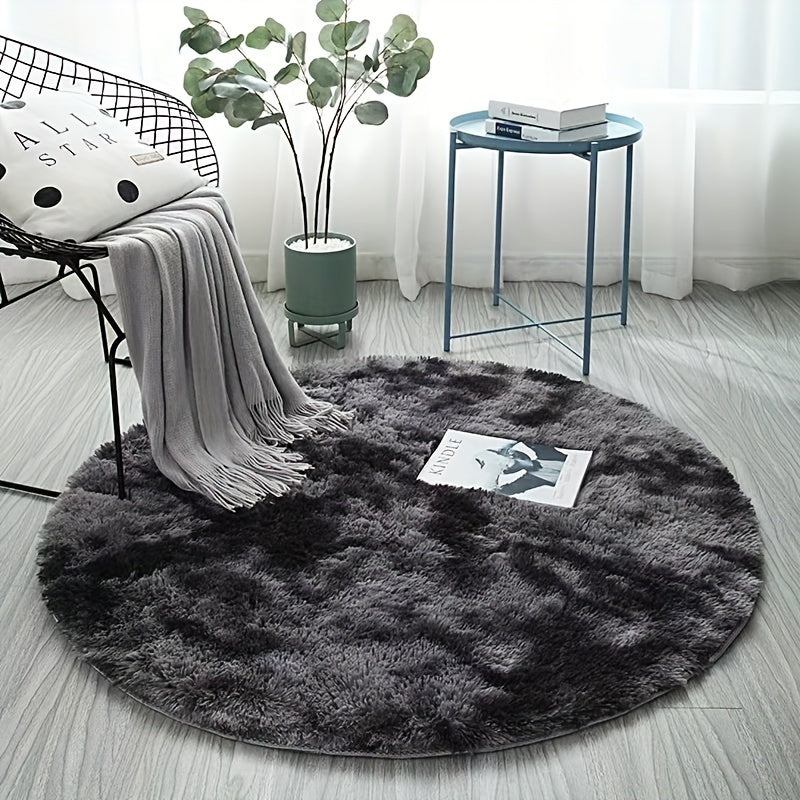 1 pieza Alfombra redonda de peluche teñida anudada - Alfombrilla decorativa suave y cálida para sala de estar, dormitorio y yoga
