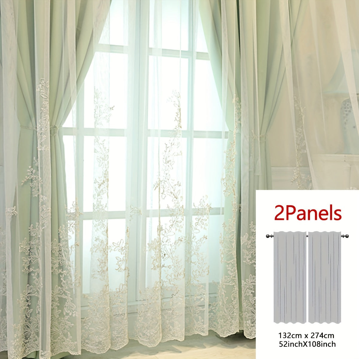 2 Stuks Elf Fairy Geborduurde Gordijnen - Lichtdoorlatende Gordijnpanelen met Geïntegreerde Stof en Ringen