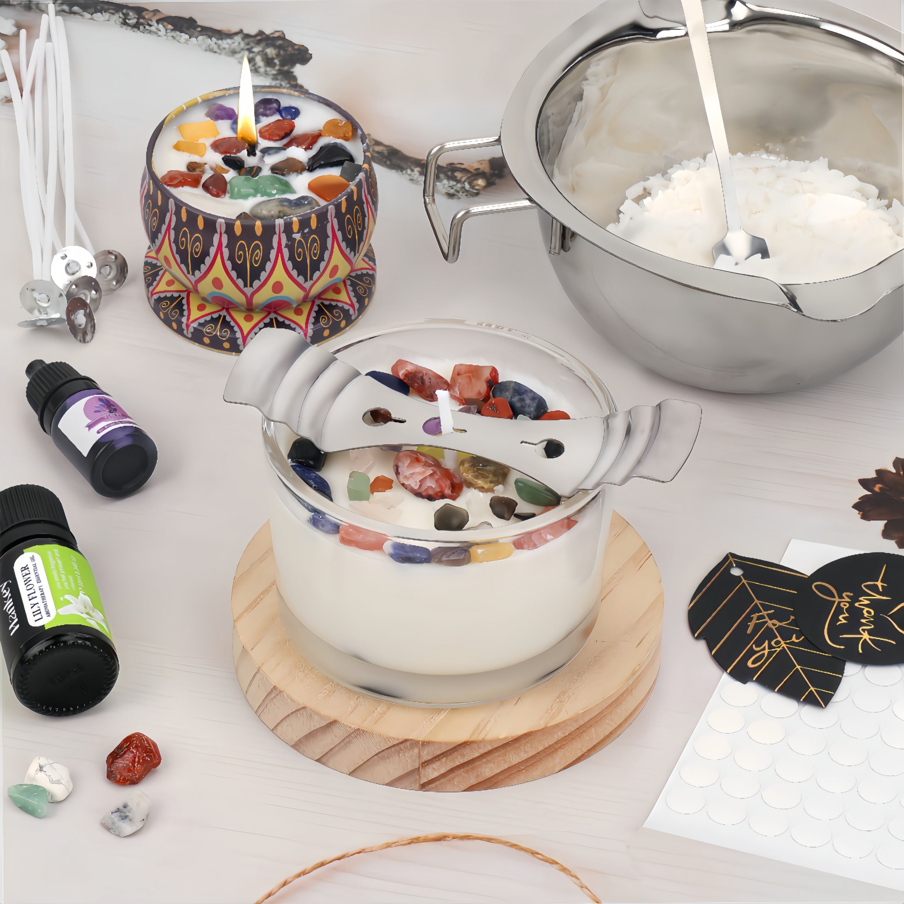 Set per la creazione di candele di soia – 453,59g/907,18g di cera di soia naturale, inclusi stoppini di cotone, pentolino per sciogliere e accessori
