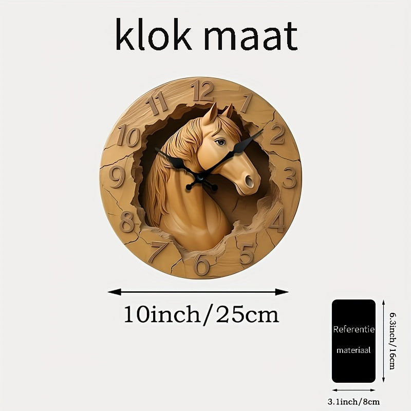 EquineElegance - Reloj de pared silencioso de madera tallada