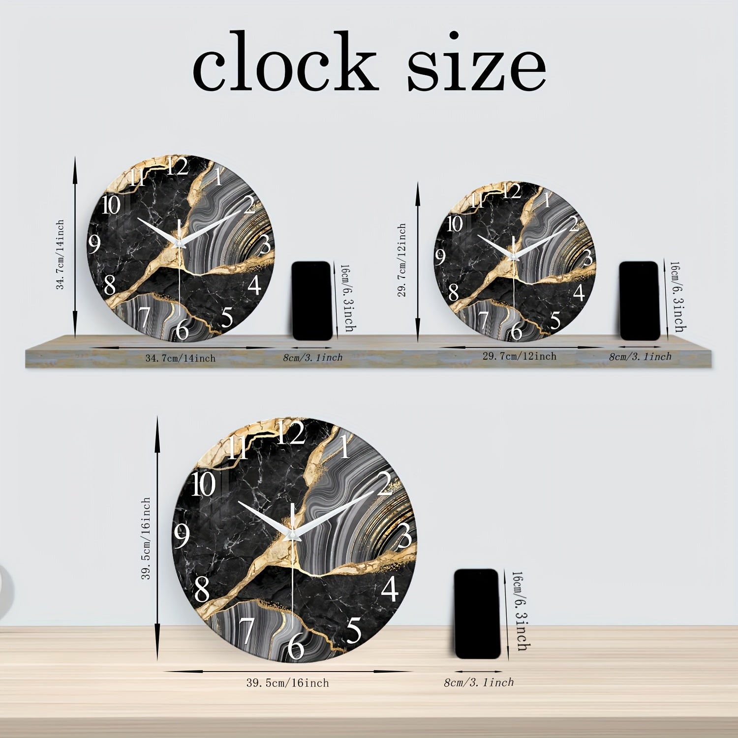 Reloj de pared moderno de vidrio de 12 pulgadas con patrón de mármol - Silencioso y alimentado por batería, perfecto para sala de estar y dormitorio (sin batería)