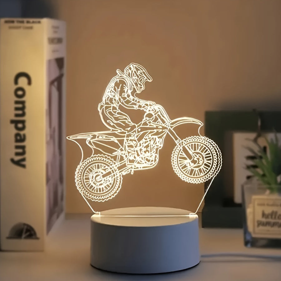 MotoLamp - Lámpara nocturna LED 3D tema Motocross, iluminación ambiental alimentada por USB