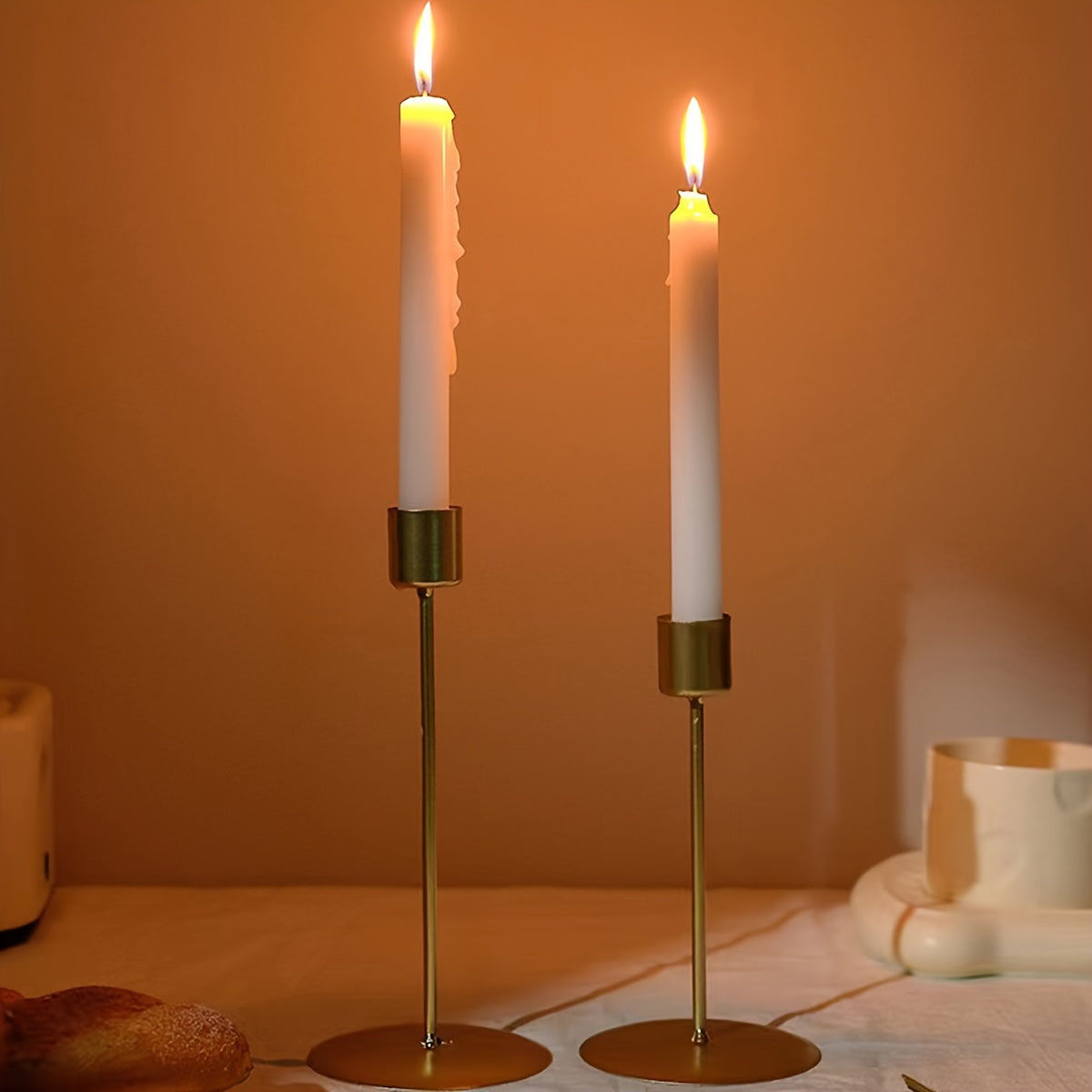 2 Soportes Metálicos para Velas – Decoración de Mesa para Cena, Boda y Fiestas