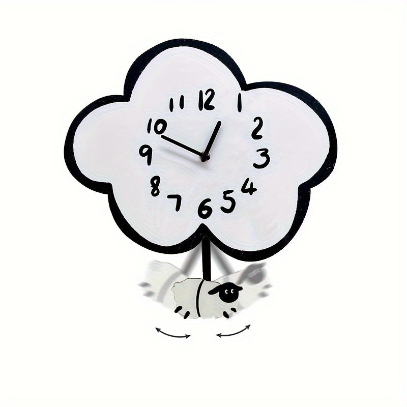 CloudSwing - Reloj de pared estilo dibujo animado con oveja columpiándose