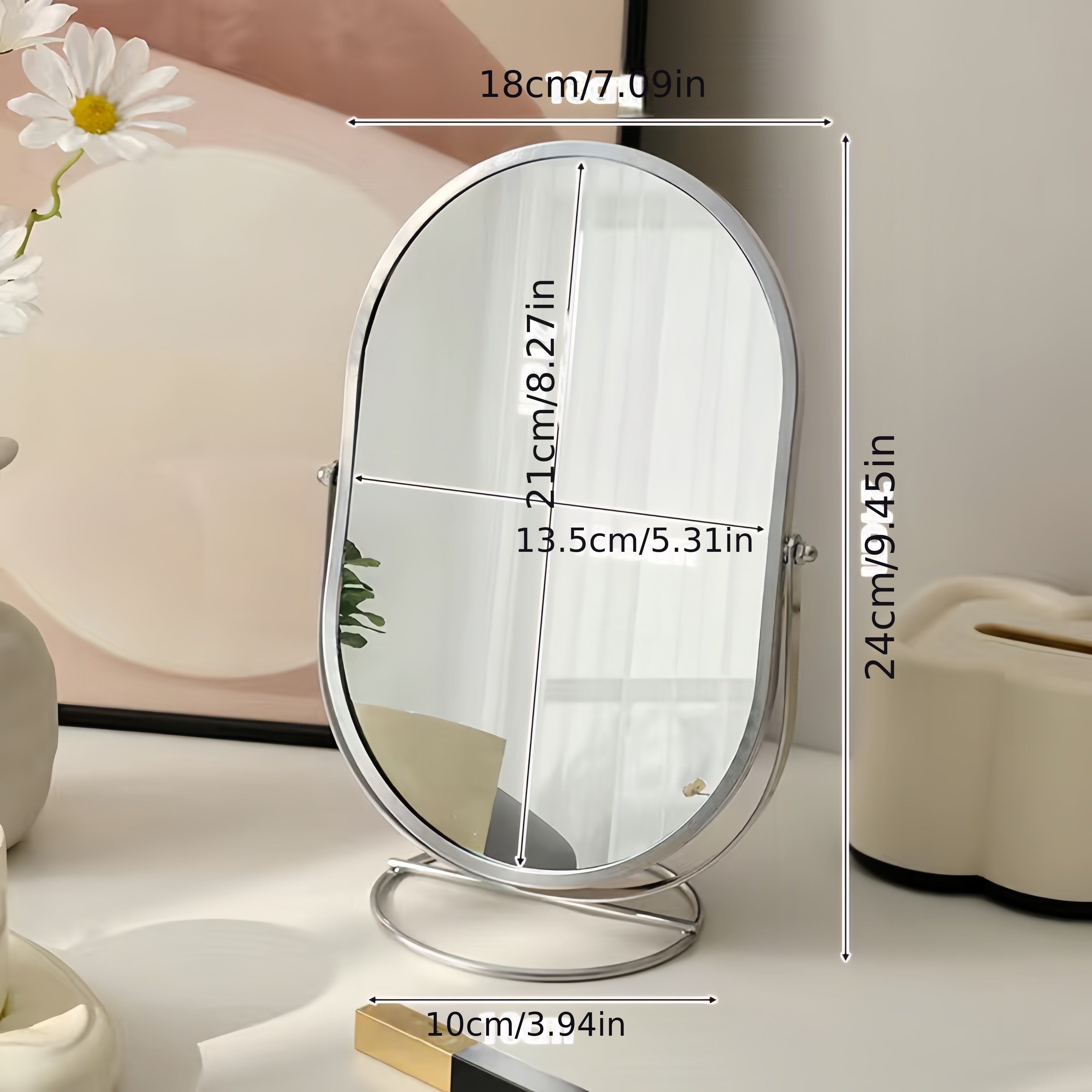 360° Roterende Make-up Spiegel – IJzeren Frame, Compact en Draagbaar, Geen Stroom Nodig