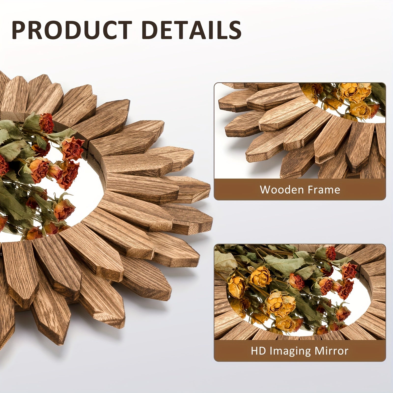 Houten Spiegel met Bloemvormig Frame – Wandgemonteerde Decoratieve Spiegel voor Woonkamer, Slaapkamer en Badkamer