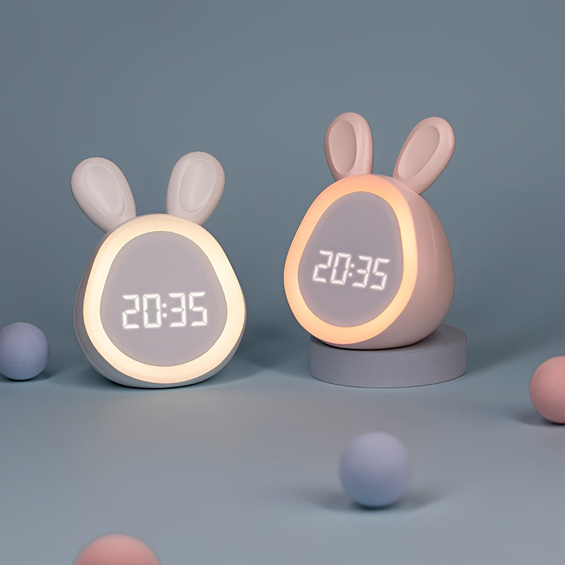 Reloj despertador de conejo adorable - con luz nocturna y recargable por USB