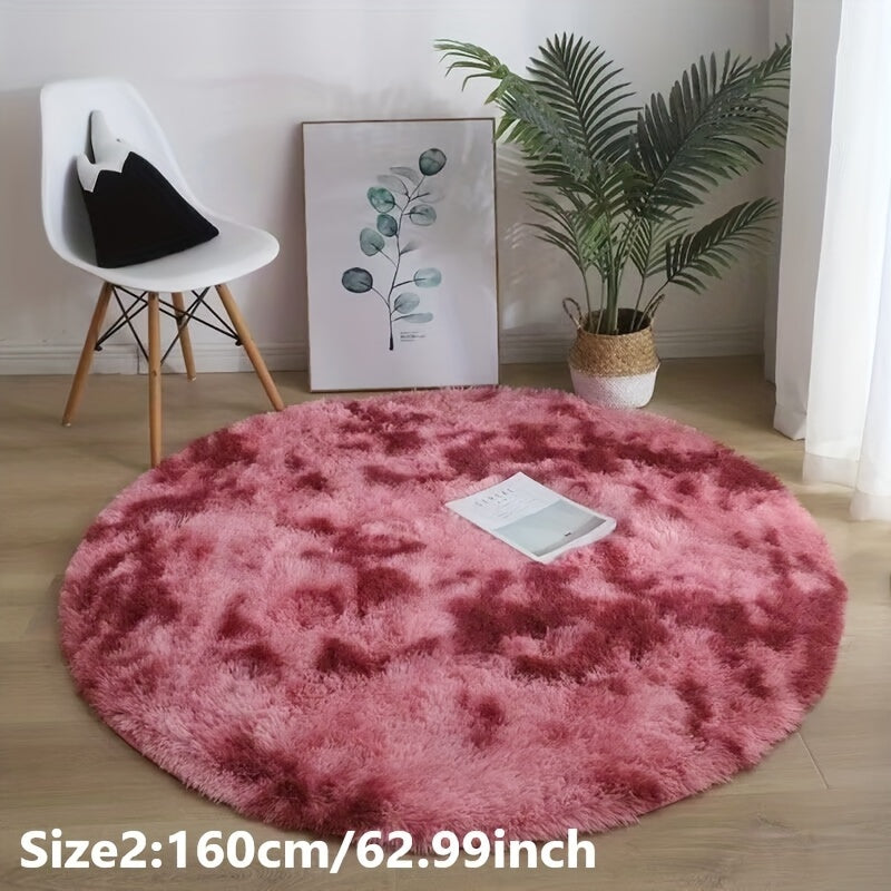 1 pieza Alfombra redonda de peluche teñida anudada - Alfombrilla decorativa suave y cálida para sala de estar, dormitorio y yoga