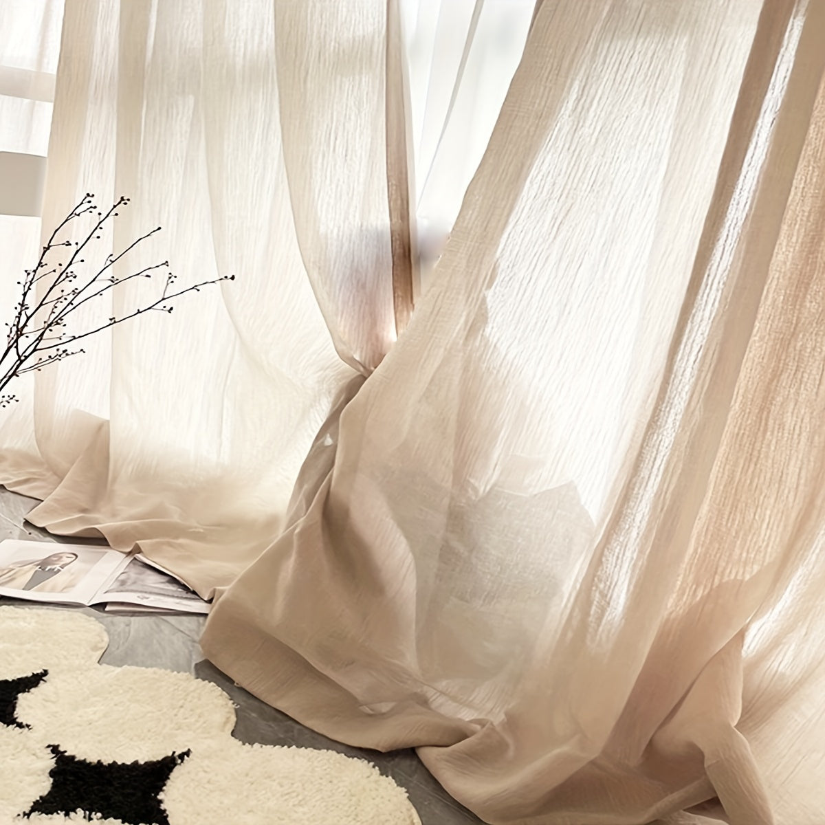 Tendine in Lino Moderno a Rete - 2 Pezzi Stile Canapa Giapponese con Design a Tasca per Asta