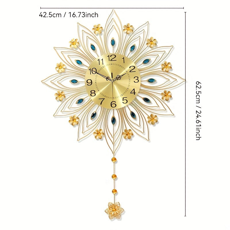 GoldenBloom - Luxury Silent Wall Clock with Elegant Floral Details