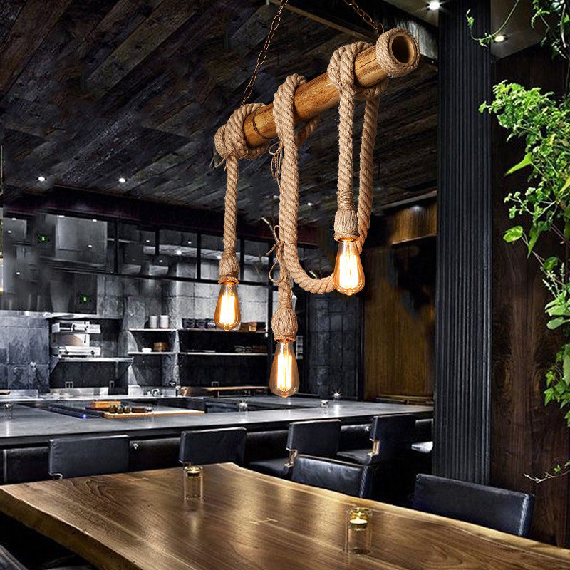 IndustrialBamboo - Adjustable Ceiling Lamp with Bamboo and Adjustable Rope