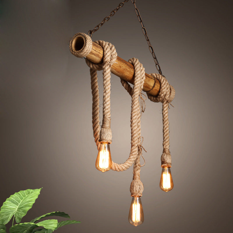 IndustrialBamboo - Adjustable Ceiling Lamp with Bamboo and Adjustable Rope